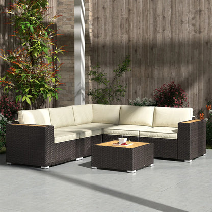 6-Piece Outdoor Rattan Patio Set, Corner Sofa, Wood-Plastic Table, Light Khaki Patio Furniture Sets at Gallery Canada