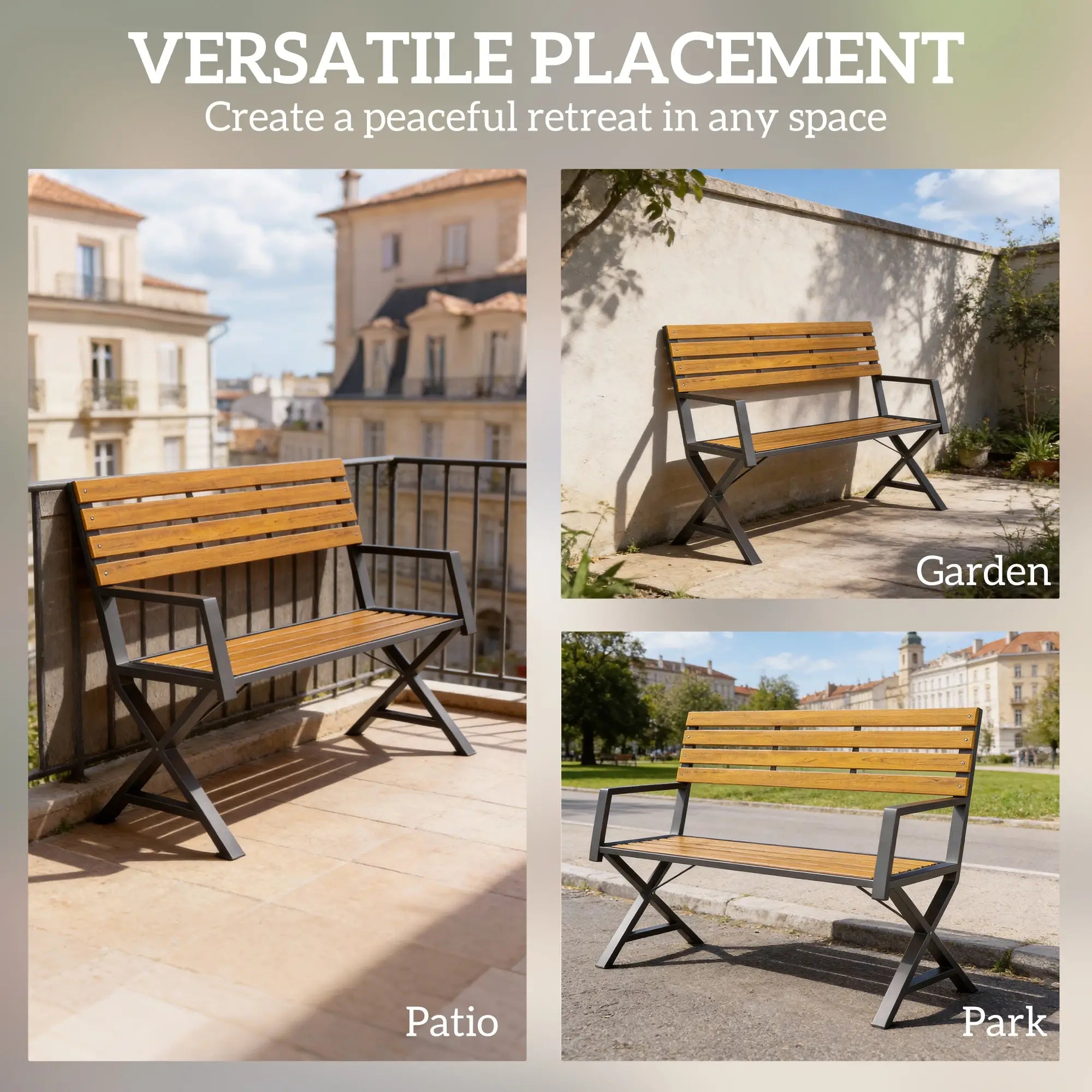 Outdoor Garden Bench With Backrest, Armrests, 2-Person Patio Seating Outdoor Benches at Gallery Canada