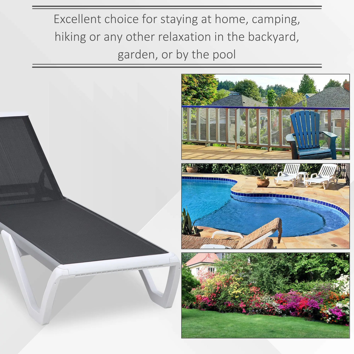 Outdoor Chaise Lounge Chair, Adjustable Back, Wheels, Mesh Fabric, Black Lounger Chairs at Gallery Canada