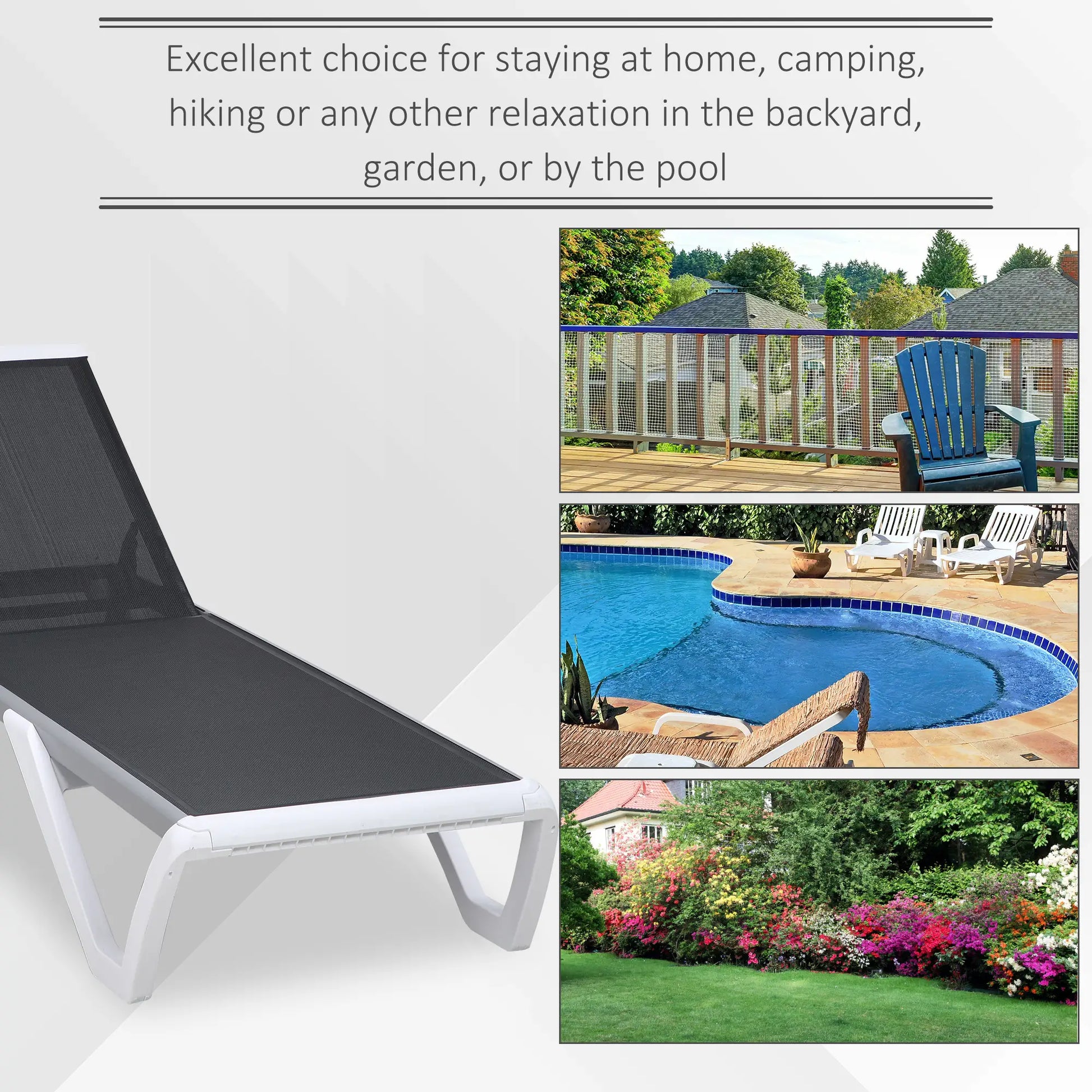 Outdoor Chaise Lounge Chair, Adjustable Back, Wheels, Mesh Fabric, Black Lounger Chairs at Gallery Canada