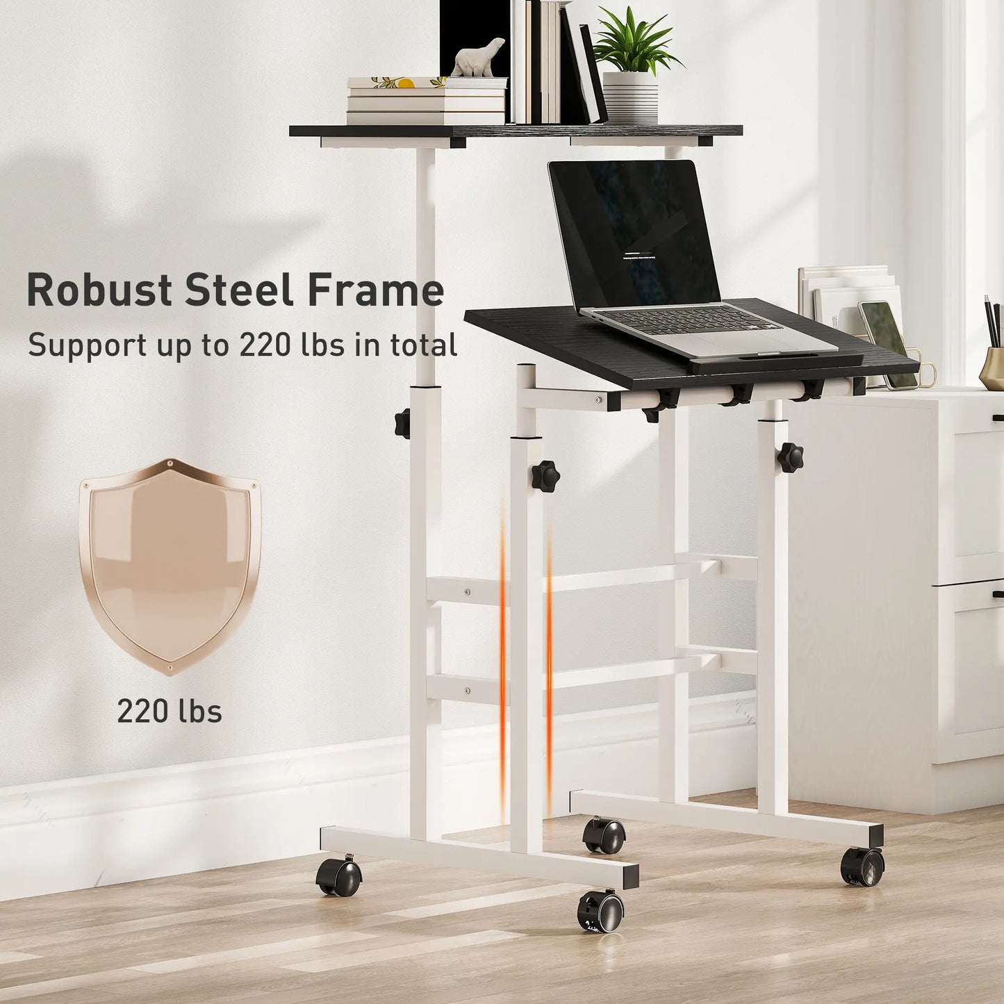 Height Adjustable Standing Desk with Wheels, Black Computer Desks at Gallery Canada