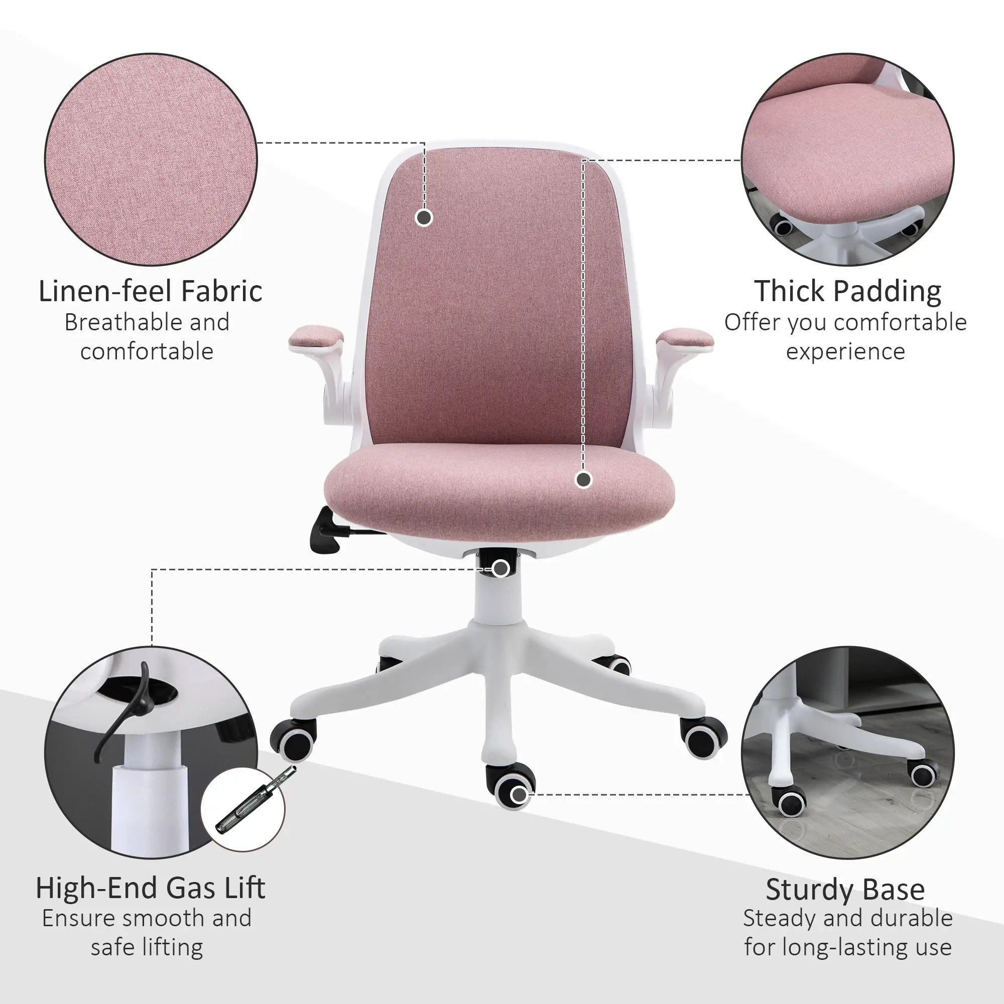 360° Swivel Office Chair, Breathable Fabric, Flip-Up Arms, Adjustable Height, Pink Task Chairs at Gallery Canada