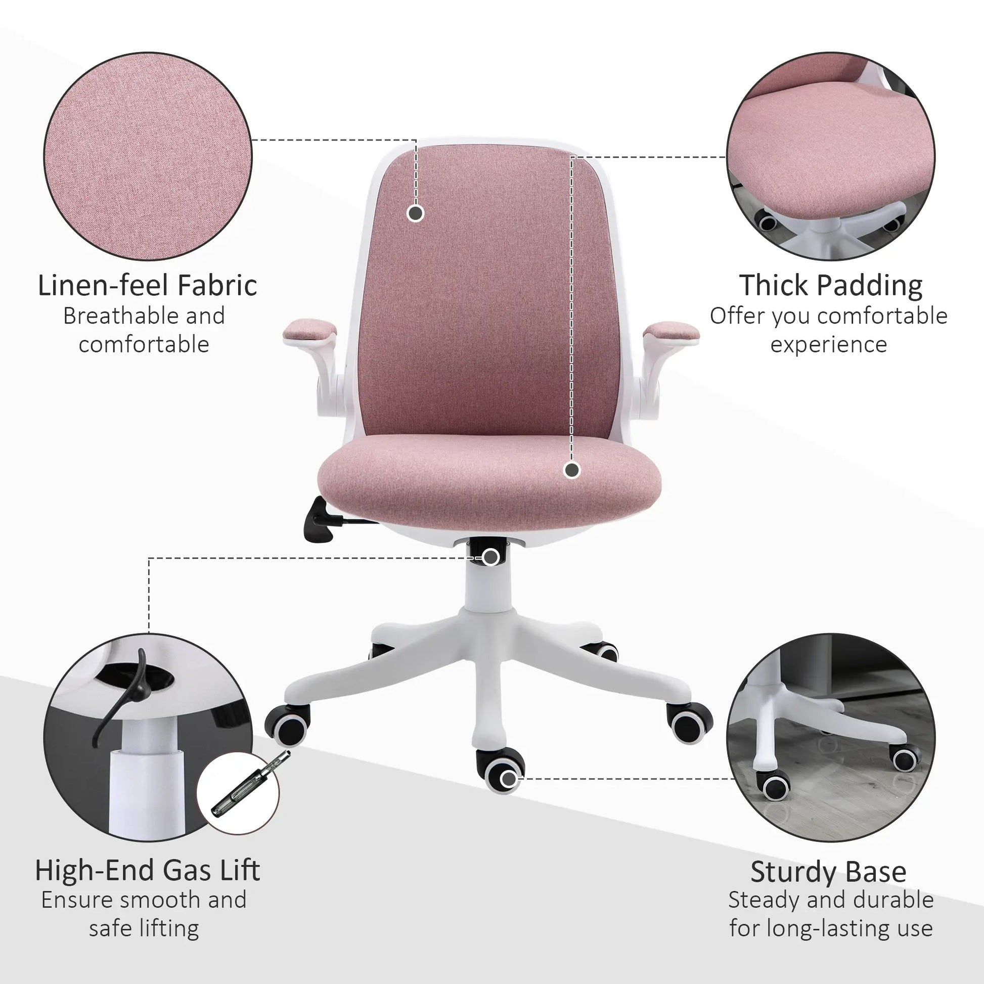 360° Swivel Office Chair, Breathable Fabric, Flip-Up Arms, Adjustable Height, Pink Task Chairs at Gallery Canada