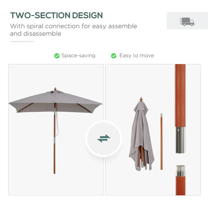 6.6 x 5ft Fir Wooden Patio Umbrella, Tilt Mechanism, 6 Ribs, Grey Sun Umbrellas at Gallery Canada
