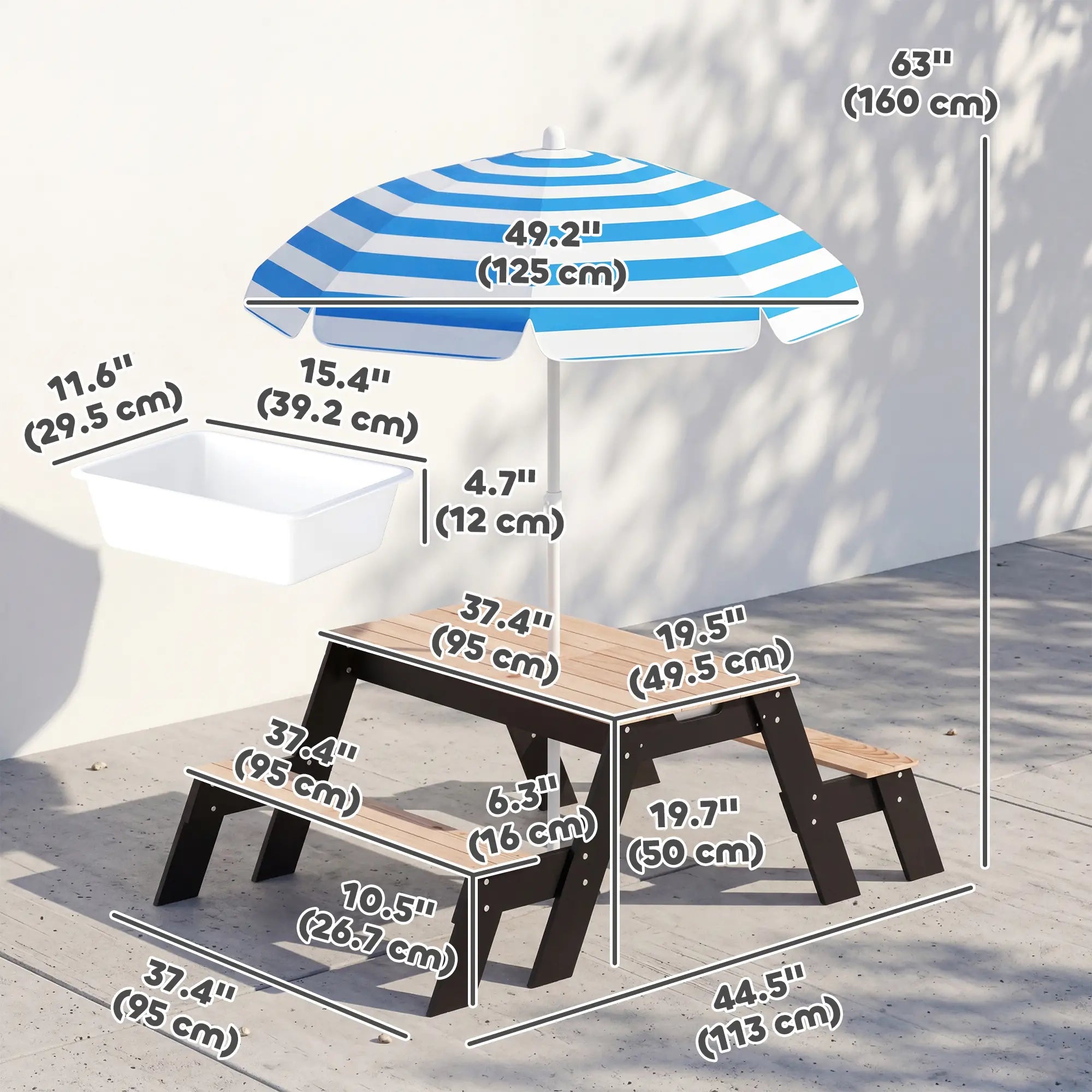 Kids Picnic Table with Umbrella, 3 in 1 Wooden Sand &; Water Table with 2 Hidden Play Boxes for Patio, Ages 3-6 Kids Outdoor Furniture at Gallery Canada