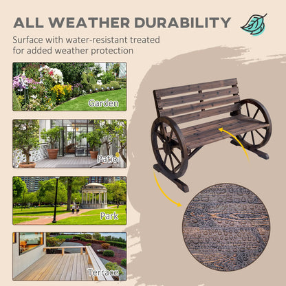42" Wood Wagon Wheel Bench, Rustic Garden Loveseat, Brown Outdoor Benches at Gallery Canada