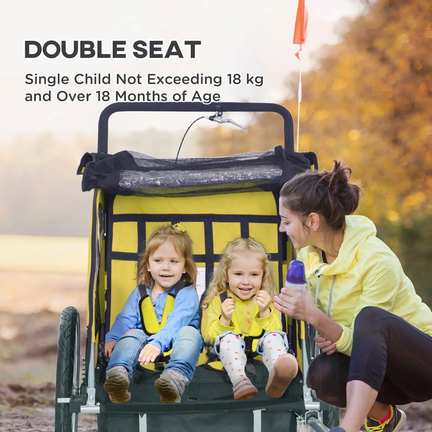 2-in-1 Bike Trailer, Foldable 2-Seat Stroller, 5-Point Harness, Yellow Kids Bike Trailers at Gallery Canada