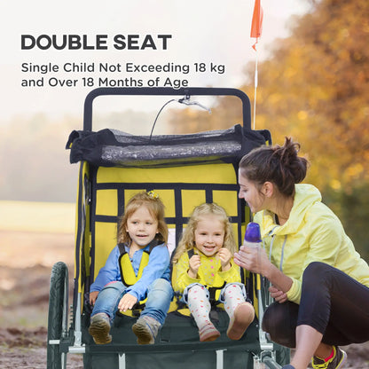 2-in-1 Bike Trailer, Foldable 2-Seat Stroller, 5-Point Harness, Yellow Kids Bike Trailers at Gallery Canada