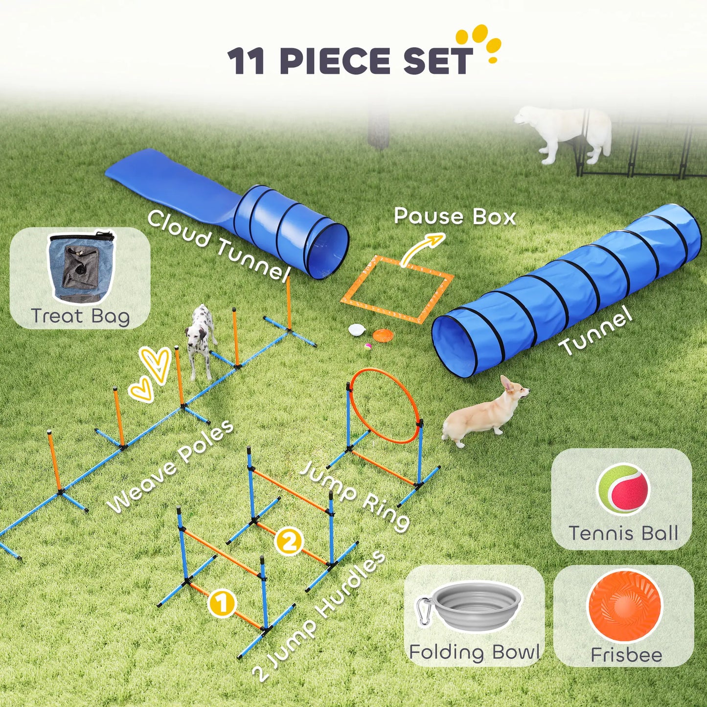 11-Piece Dog Agility Training Set, 2 Tunnels, Adjustable Jumps, Orange Blue Dog Agility Training Equipment at Gallery Canada