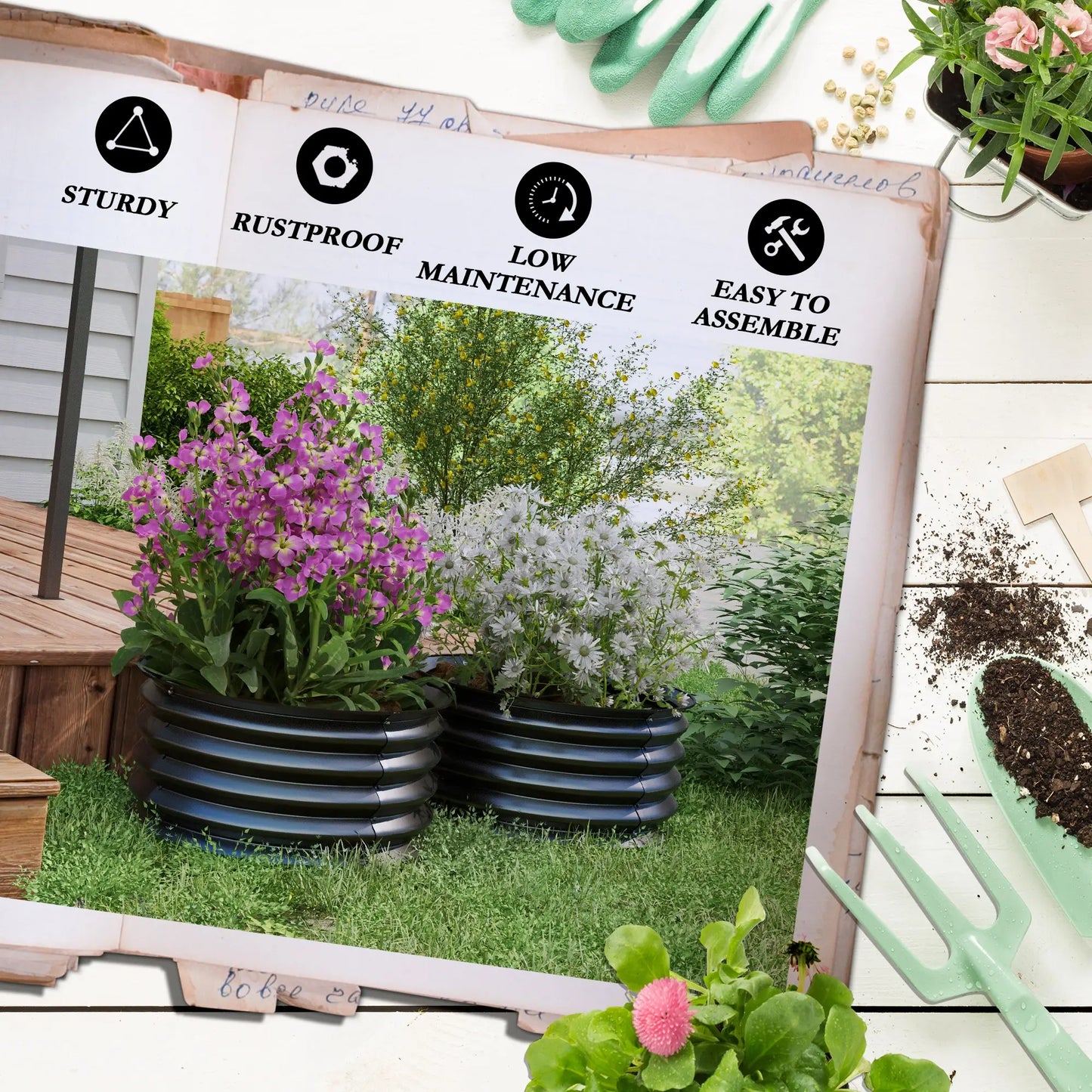 Set of 2 Raised Garden Beds, Metal Planter Box, Easy Assembly, Dark Grey Raised Garden Beds at Gallery Canada