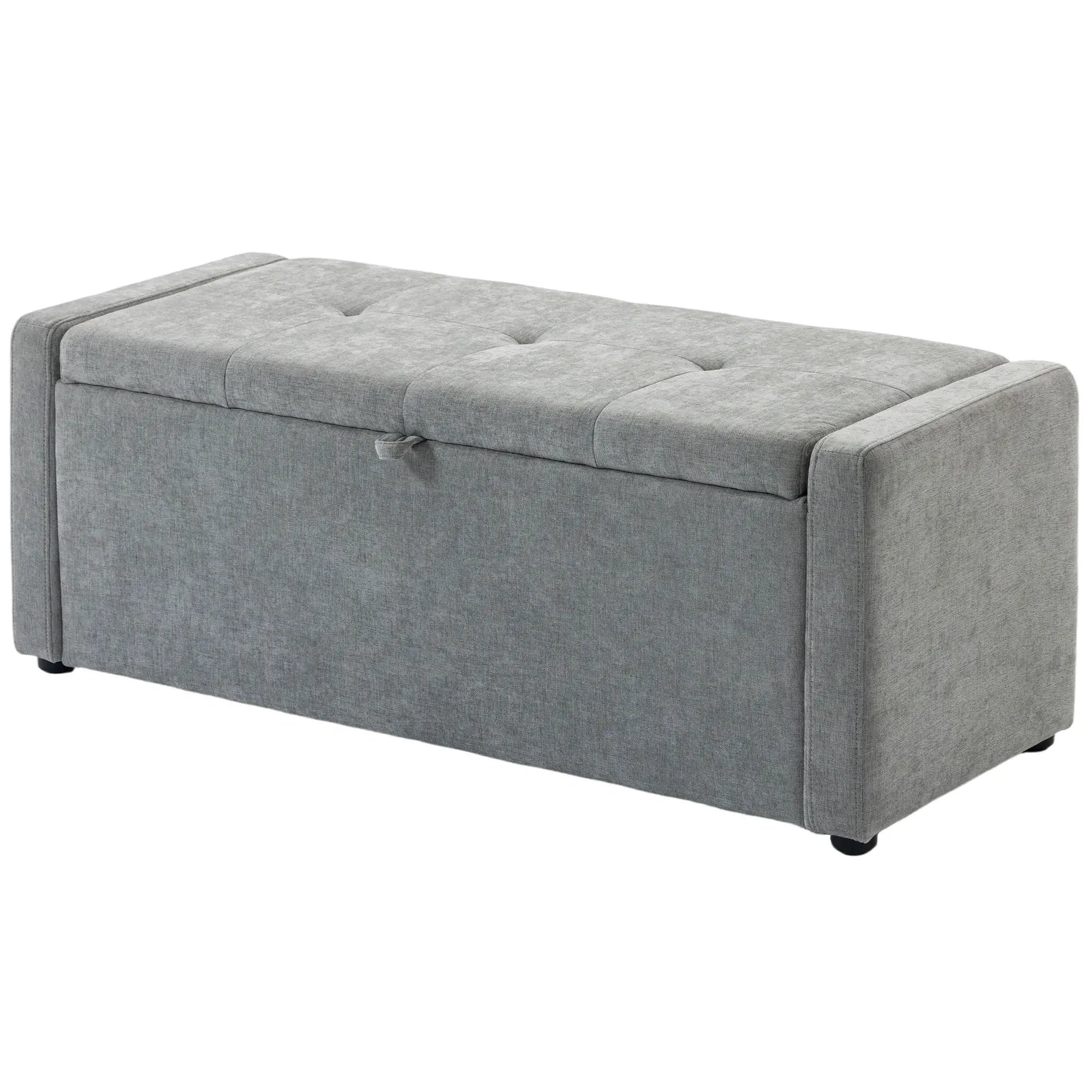 Storage Ottoman Bench, Linen Fabric, Light Grey Storage Ottomans & Benches Light Grey at Gallery Canada