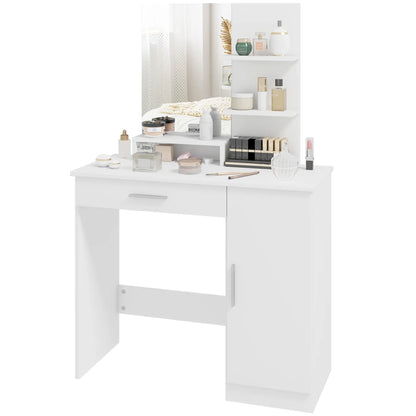 Vanity Desk With Mirror, Drawer, Shelves, Cabinet, Adjustable Shelves Dressing & Vanity Tables White at Gallery Canada