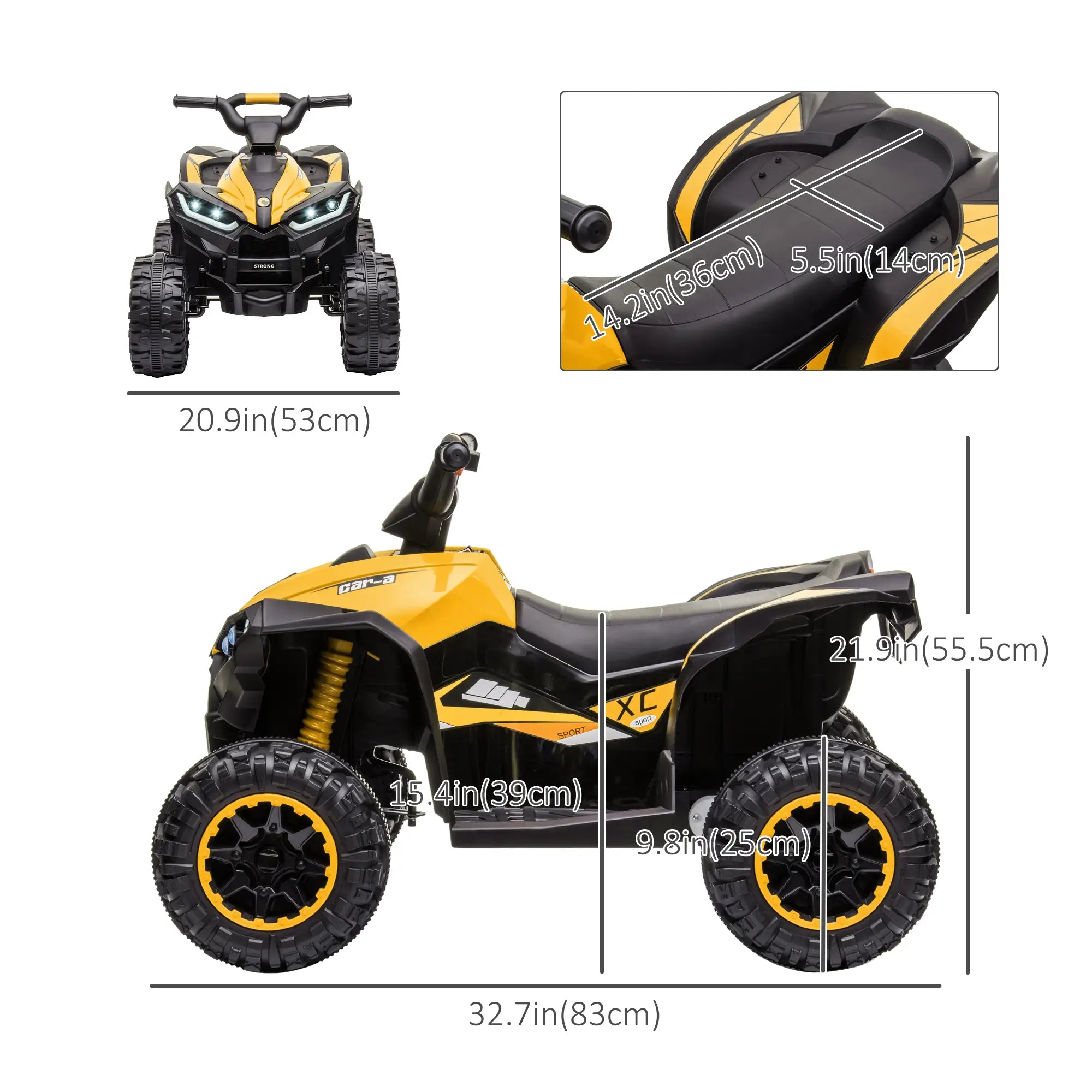 Kids 4 Wheeler Quad with Music, Headlights, High Low Speed, ATV for 3-5 Years, Yellow Electric Toy Cars at Gallery Canada
