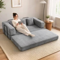 Canapé-lit convertible 81" 5-en-1, Gris, Assise profonde