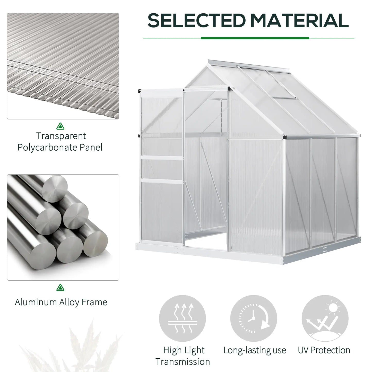 6' x 6' x 6.5' Polycarbonate Greenhouse, Walk-In, Adjustable Roof Vent, Galvanized Base, Sliding Door, Clear Walk In Greenhouses at Gallery Canada