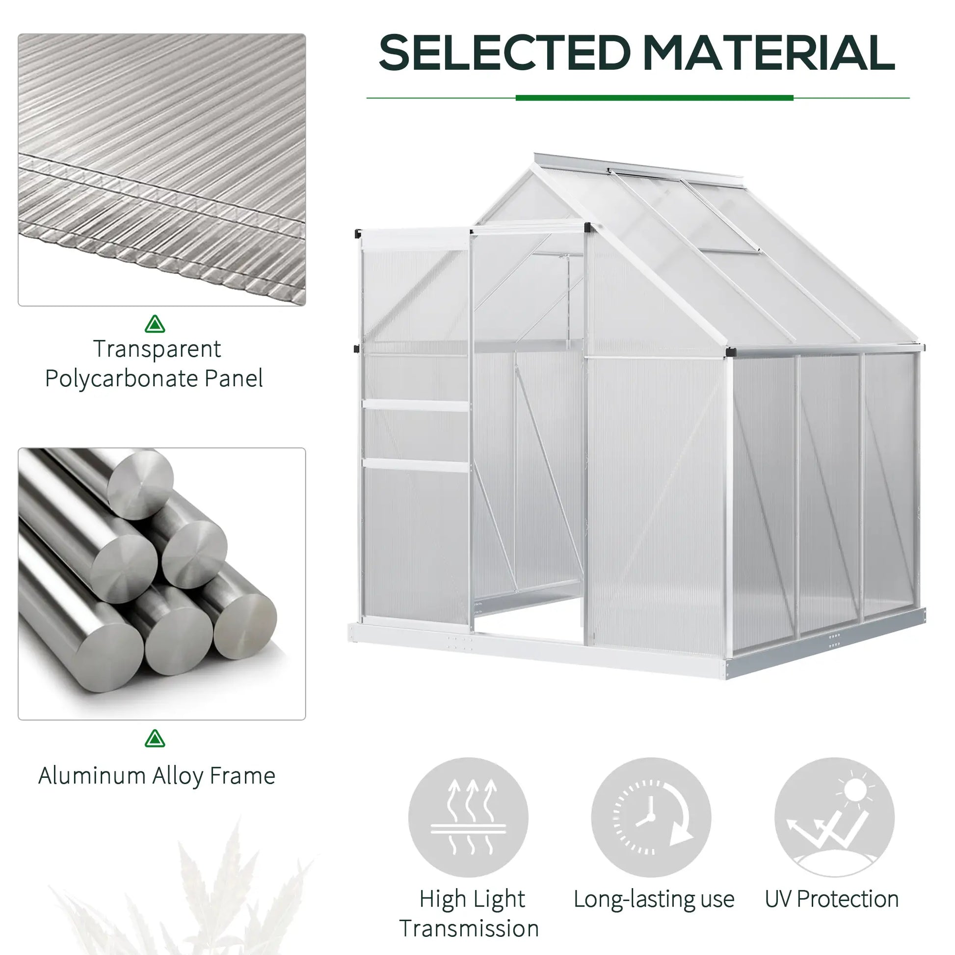 6' x 6' x 6.5' Polycarbonate Greenhouse, Walk-In, Adjustable Roof Vent, Galvanized Base, Sliding Door, Clear Walk In Greenhouses at Gallery Canada