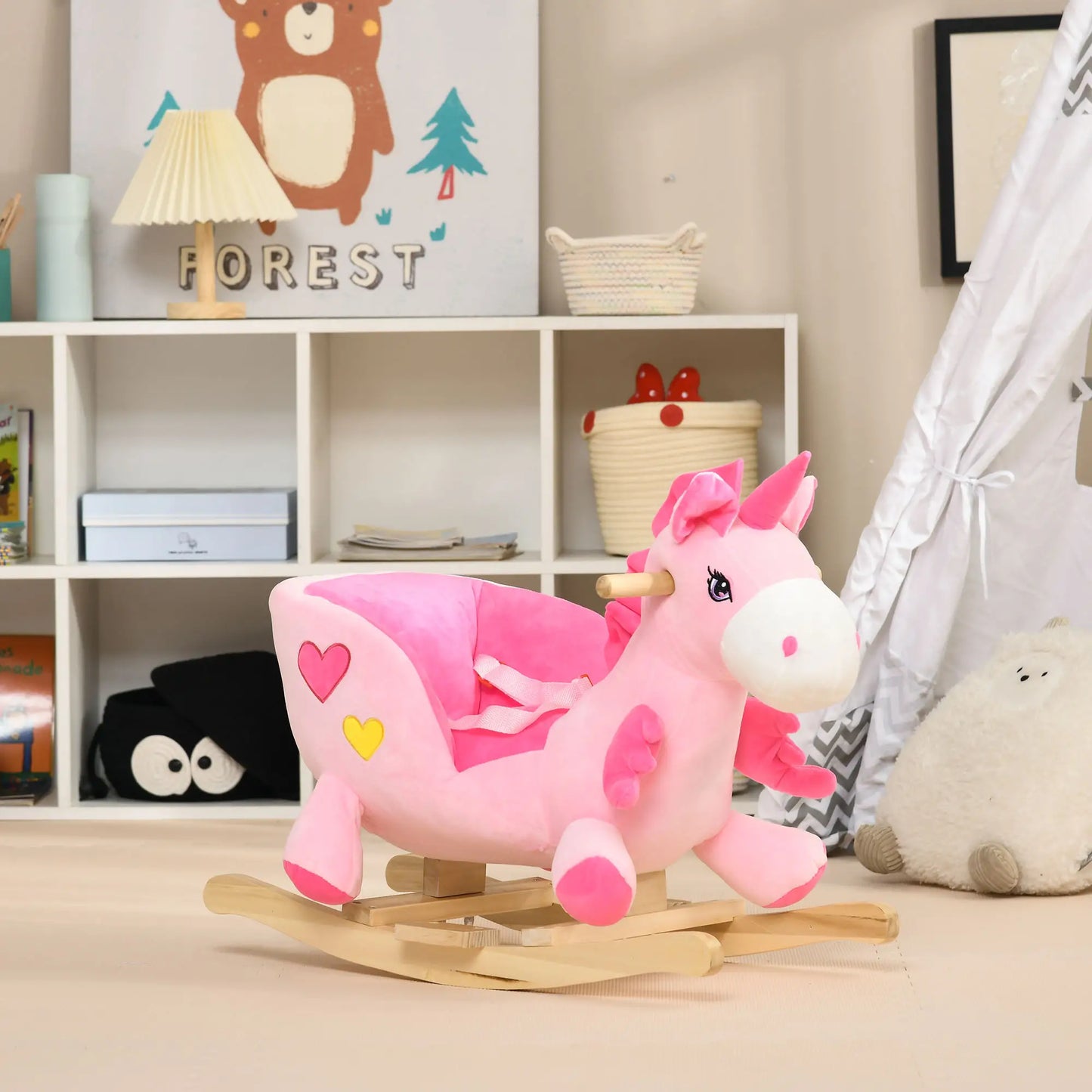 Baby Rocking Horse, Unicorn Ride On with Songs, Wooden Base, Safety Belt, 1.5-3 Year Old, Pink Rocking Horses at Gallery Canada