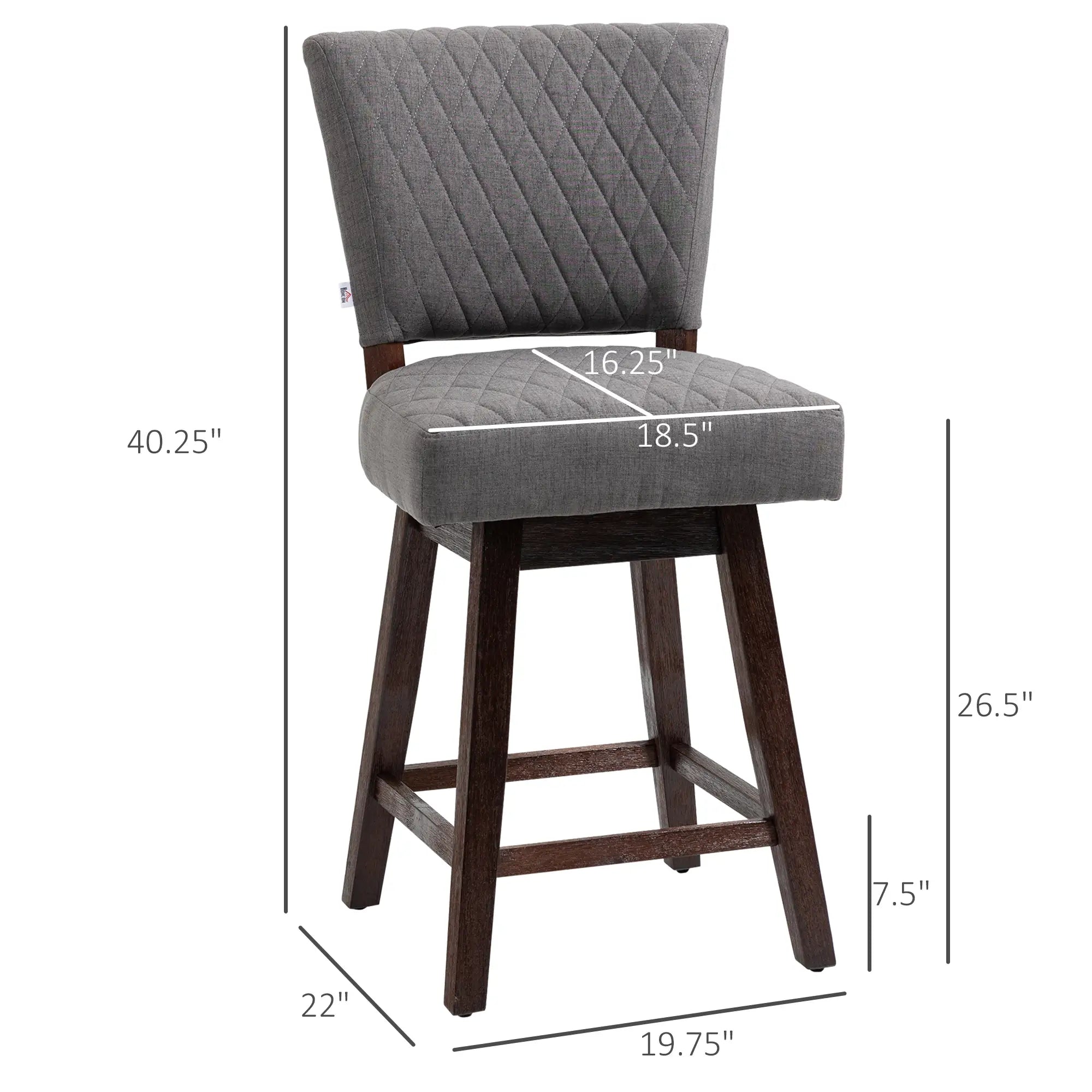 2 Swivel Bar Stools, Counter Height, Wood Legs, Footrests, Dark Grey Bar Stools at Gallery Canada