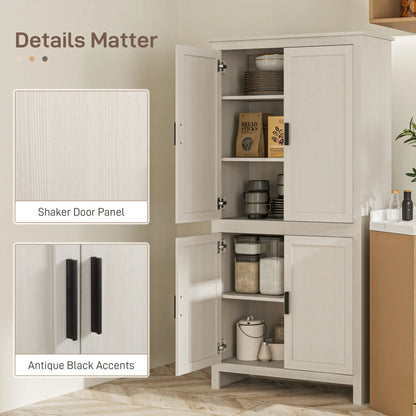 64" Kitchen Pantry Cabinet, 4 Doors, 3 Adjustable Shelves, Antique White, White Kitchen Pantry Cabinets at Gallery Canada