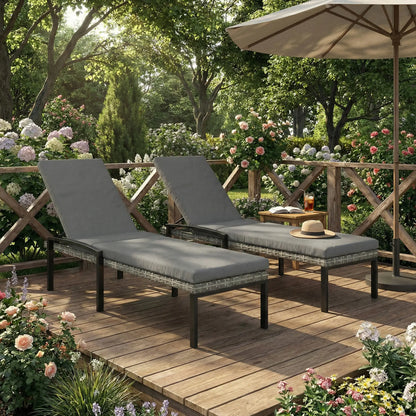 Outdoor Chaise Lounge Chairs, Set of 2 Wicker Patio Chairs, 5-Level Adjustable Backrest Wicker Chaise Loungers at Gallery Canada