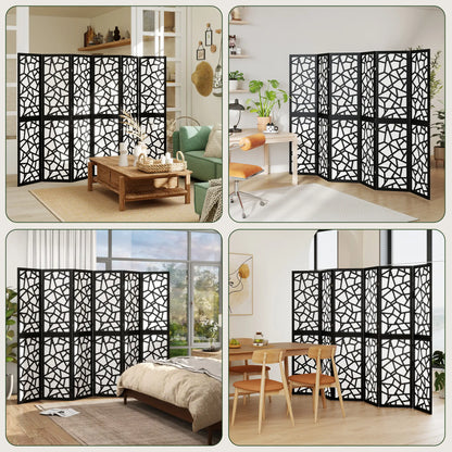 6 Panel Room Divider, 5.6 FT, Geometric Pattern Privacy Screen, Black Room Dividers at Gallery Canada