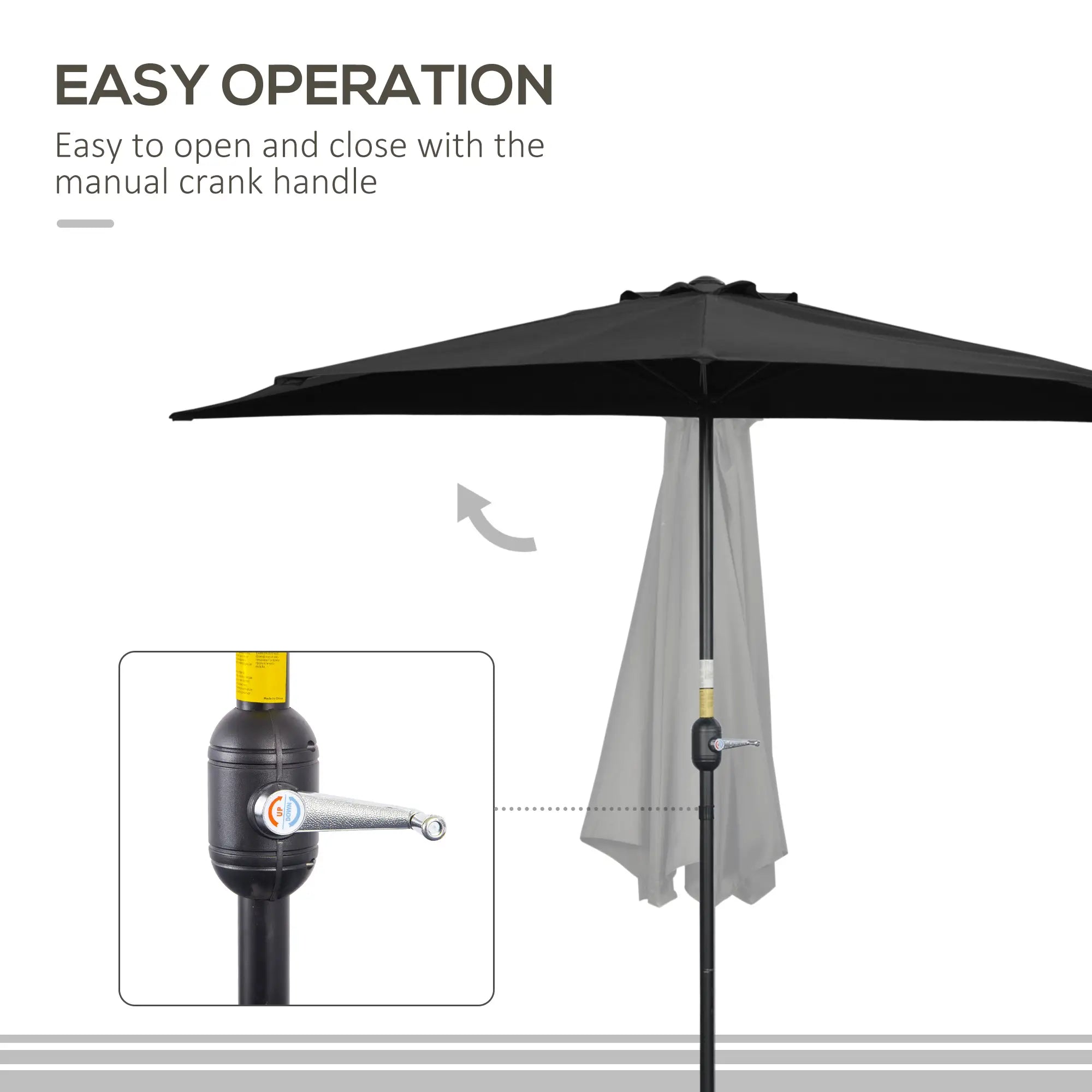 9ft Half Round Outdoor Umbrella, Patio Sun Shade, 5 Ribs, Black Sun Umbrellas at Gallery Canada