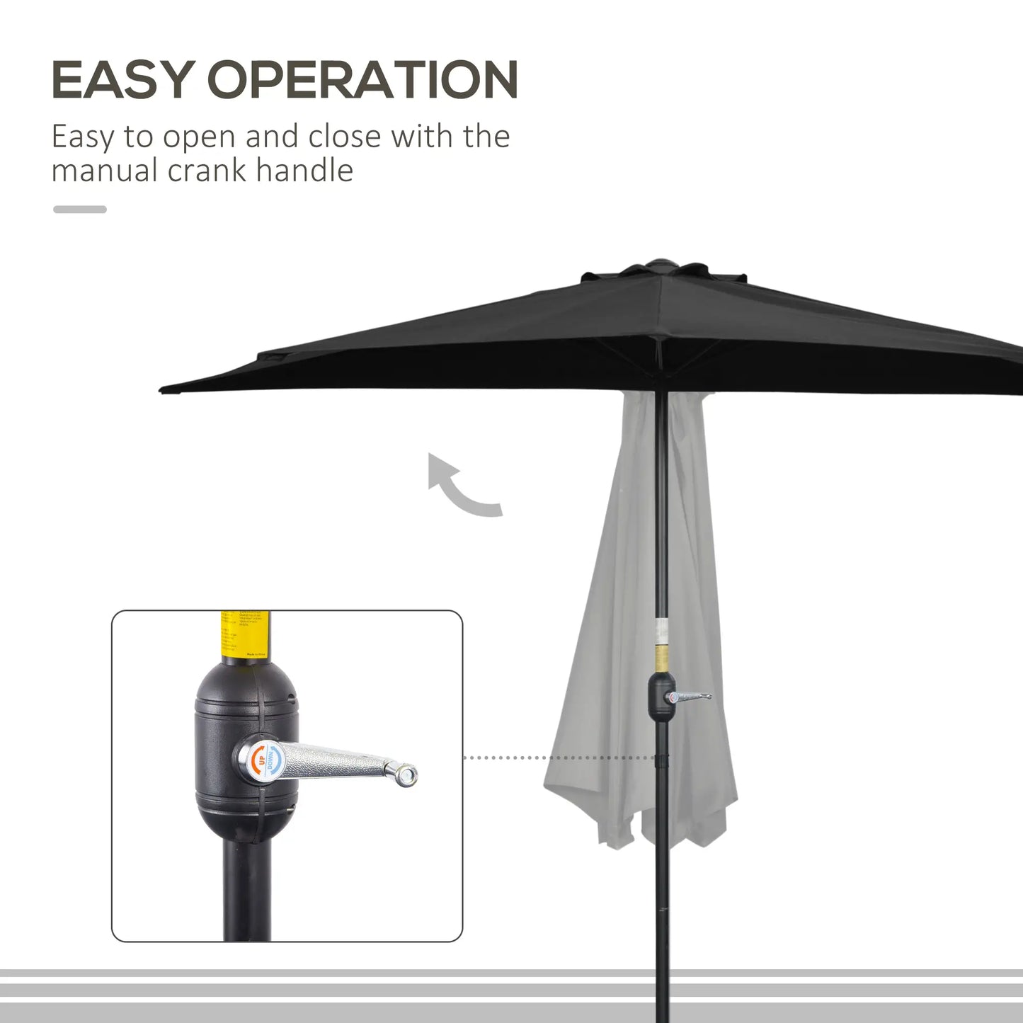 9ft Half Round Outdoor Umbrella, Patio Sun Shade, 5 Ribs, Black Sun Umbrellas at Gallery Canada
