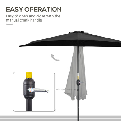 9ft Half Round Outdoor Umbrella, Patio Sun Shade, 5 Ribs, Black Sun Umbrellas at Gallery Canada