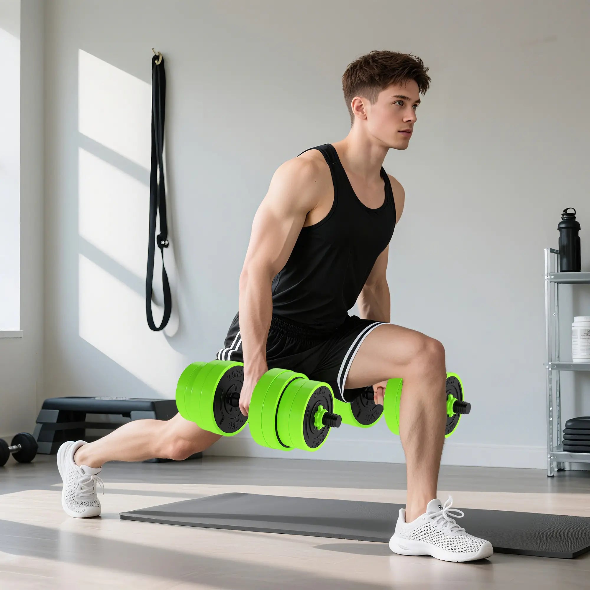 66lbs 4-in-1 Adjustable Dumbbell Set, Barbell, Kettlebell, Green Dumbbells & Barbells at Gallery Canada