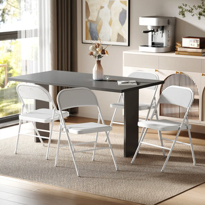 Set of 4 Metal Foldable Chairs, Corduroy Padded, White