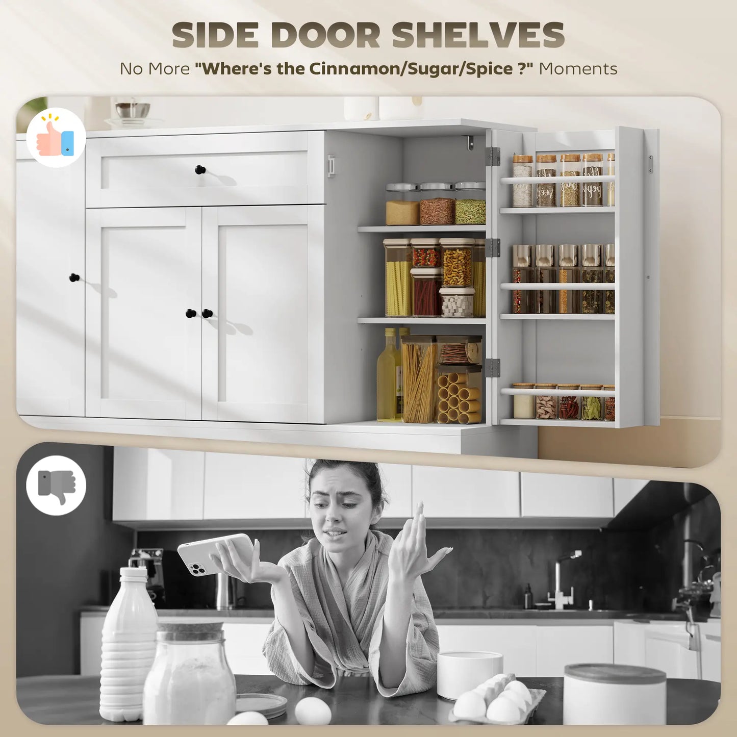 55" Kitchen Storage Cabinet With Drawer, Adjustable Shelves, White Bar Cabinets at Gallery Canada
