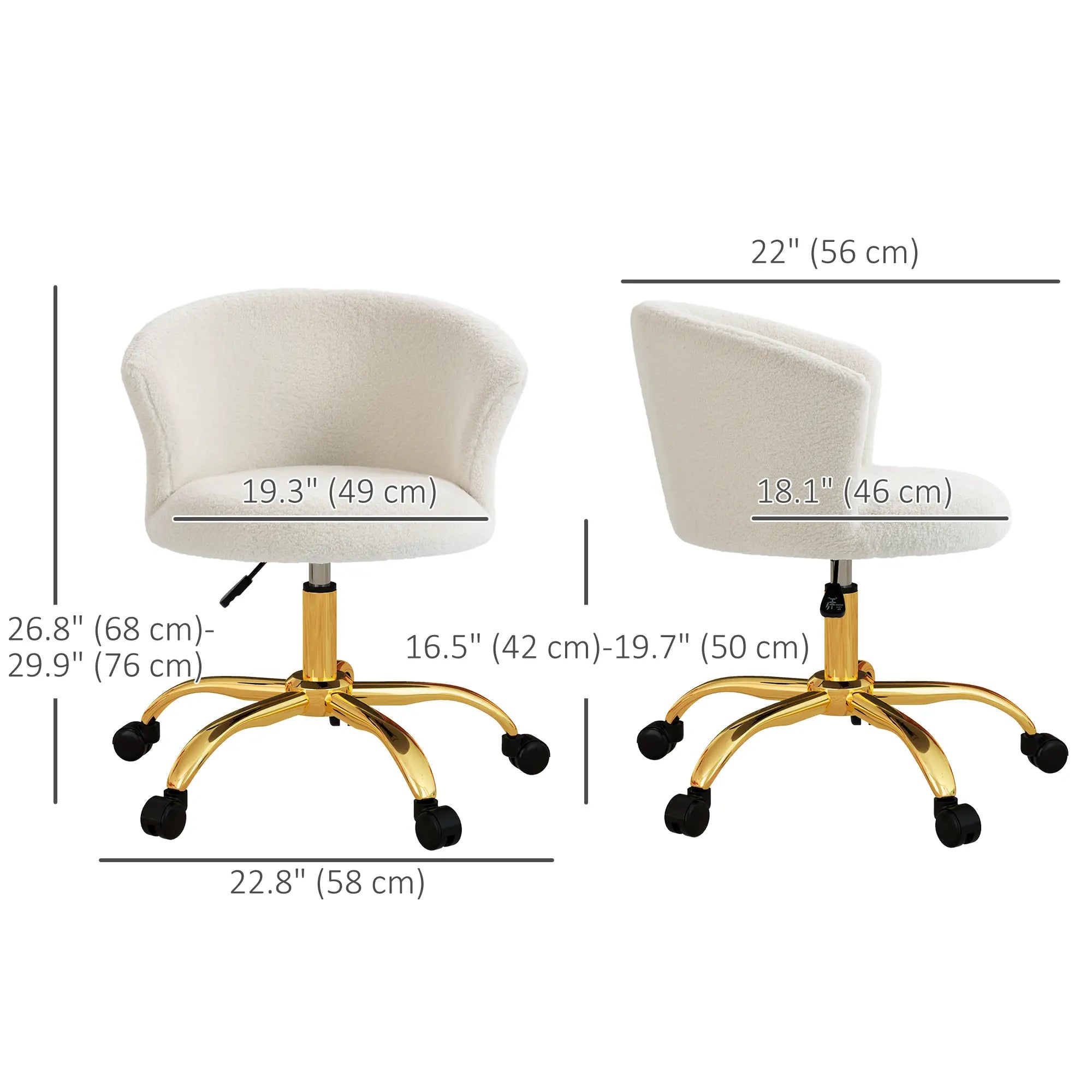 Armless Office Chair, Adjustable Height, Swivel Wheels, Mid Back, Gold Task Chairs at Gallery Canada