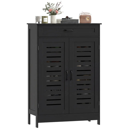 Shoe Cabinet With Louvered Doors, Drawer, Adjustable Shelves, Black Shoe Storage Cabinets & Racks Black at Gallery Canada