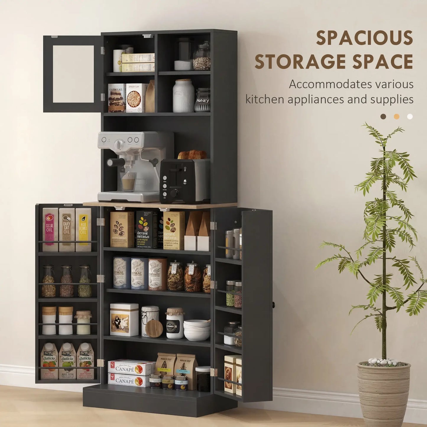 66.5" Tall Kitchen Pantry Cabinet, Microwave Cabinet, Black Kitchen Pantry Cabinets at Gallery Canada