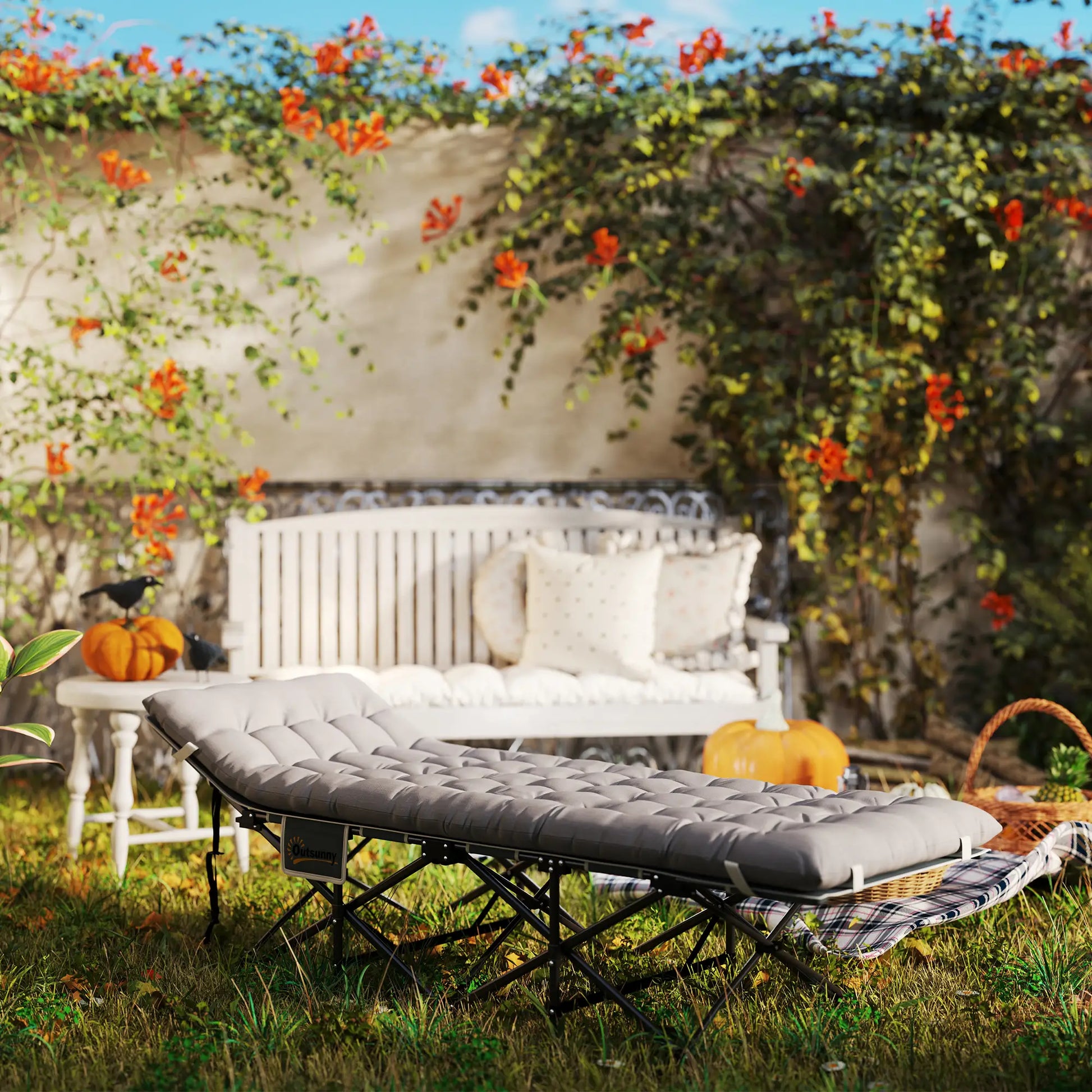 25.6" Wide Folding Camping Cot, Mattress Included, Light Grey Camping Cots at Gallery Canada