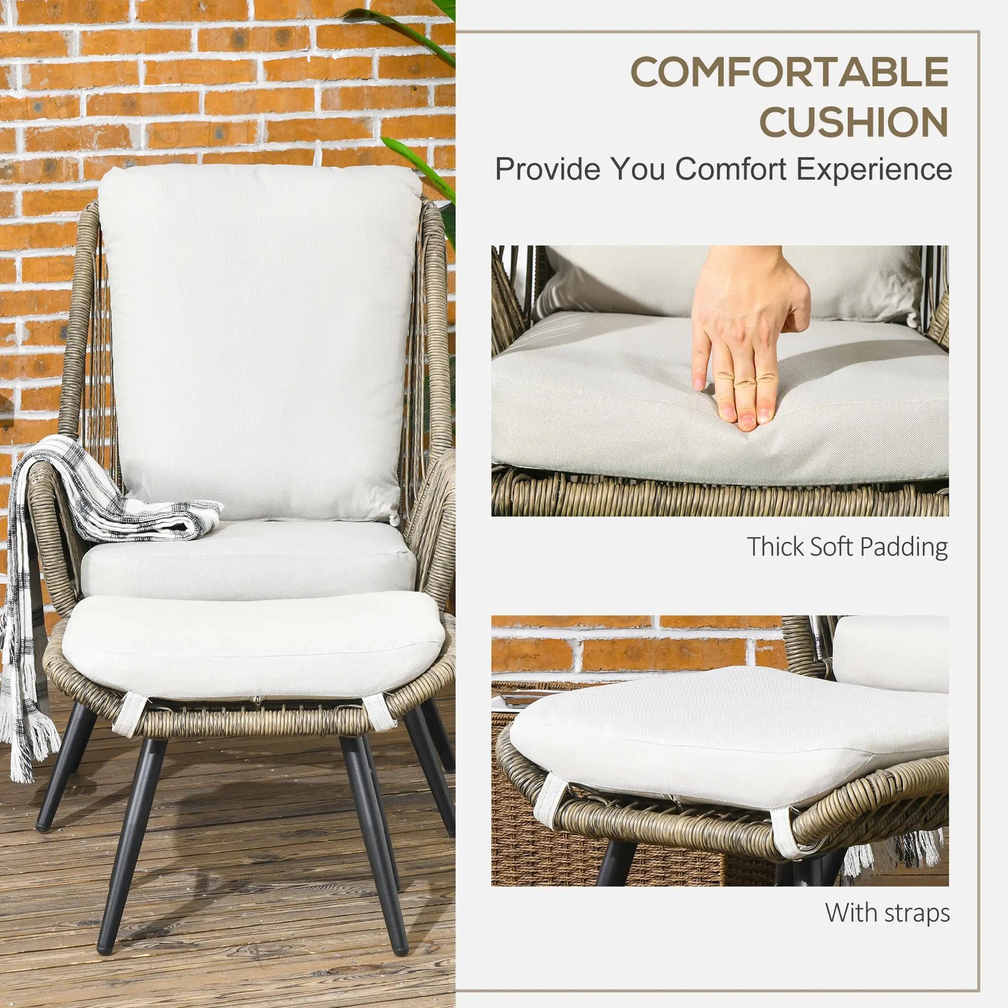 2 Pcs PE Rattan Leisure Chair Set, Outdoor Reclining Patio Chair with Footrest, Adjustable Backrest, Cushion, Khaki Patio Chairs at Gallery Canada