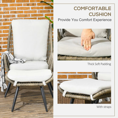 2 Pcs PE Rattan Leisure Chair Set, Outdoor Reclining Patio Chair with Footrest, Adjustable Backrest, Cushion, Khaki Patio Chairs at Gallery Canada