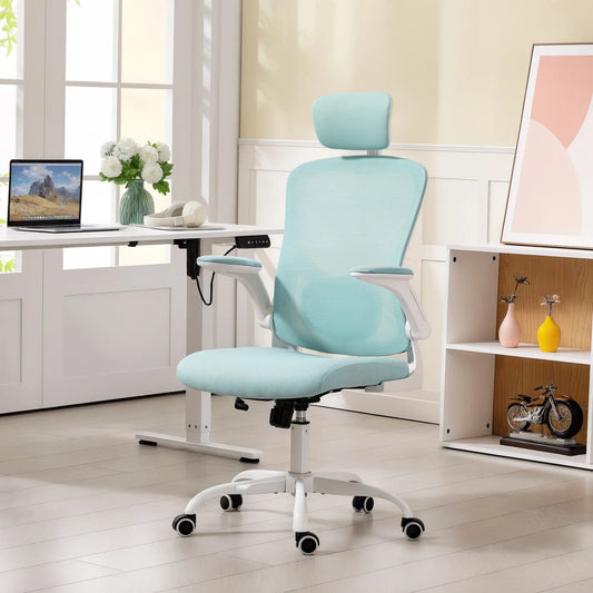 Ergonomic Office Chair, Mesh Desk Chair, Adjustable Headrest, Lumbar Support, Light Green Task Chairs Light Green, White at Gallery Canada