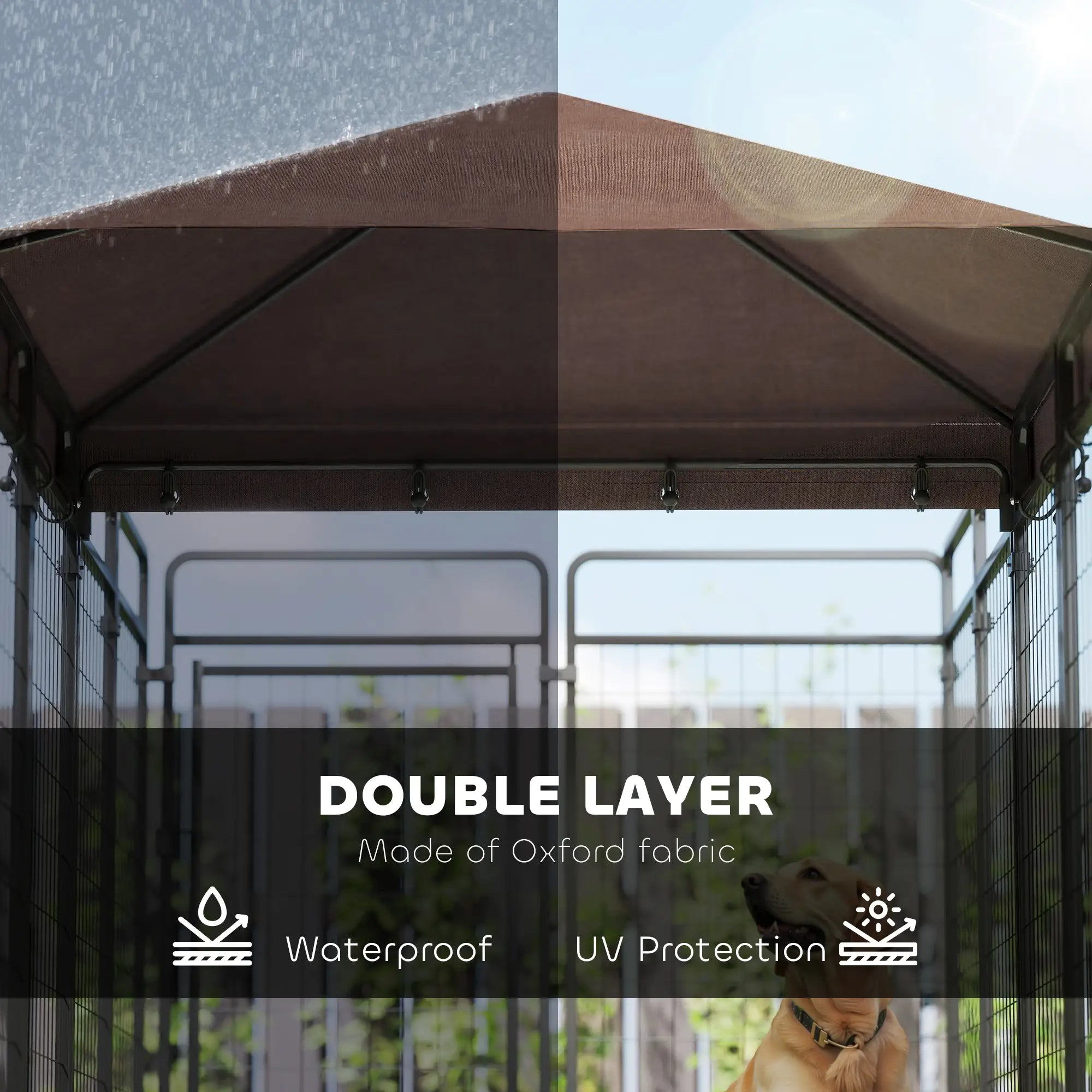 Outdoor Dog Kennel with Waterproof Canopy, Galvanized Chain Link Run, Black Houses, Kennels & Pens at Gallery Canada