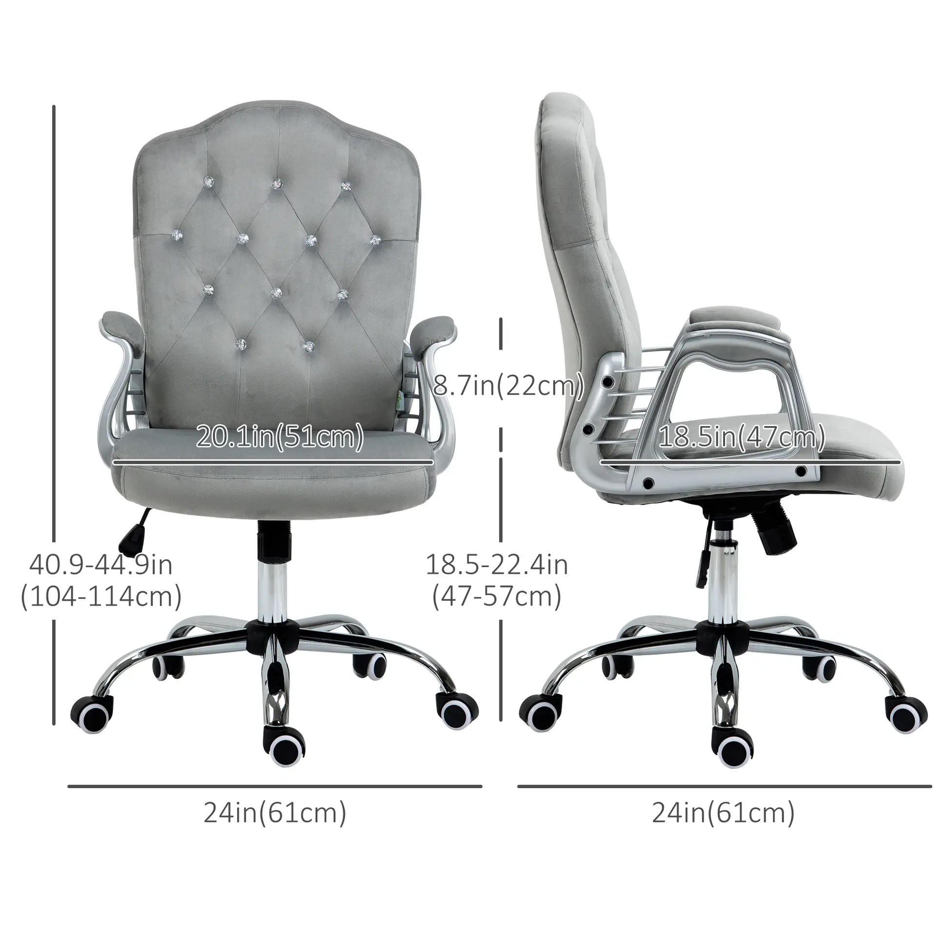 Velvet Office Chair, Button Tufted Desk Chair, Adjustable Height, Grey Executive & Manager Chairs at Gallery Canada