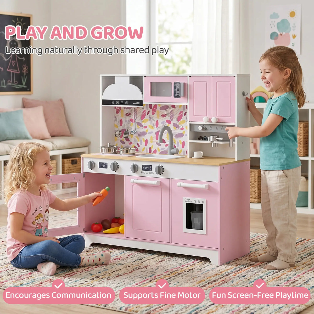 Kids Play Kitchen with Coffee Maker, Ice Maker, Storage, Blue Play Kitchen at Gallery Canada