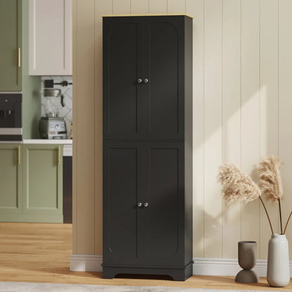 72" Tall Pantry Cabinet, Adjustable Shelves, 4 Doors, Black Kitchen Pantry Cabinets at Gallery Canada
