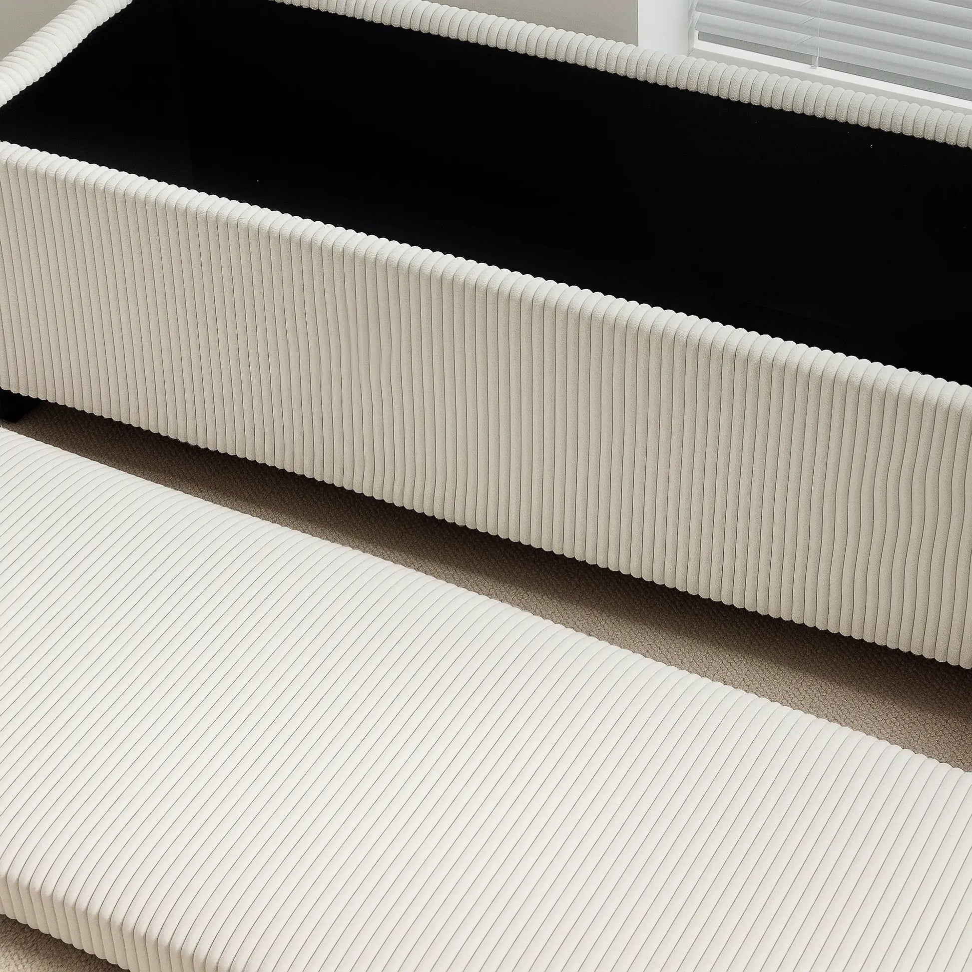 44 Inches Ottoman with Storage, Lid, Legs, Corduroy Bench, Beige Storage Ottomans & Benches at Gallery Canada