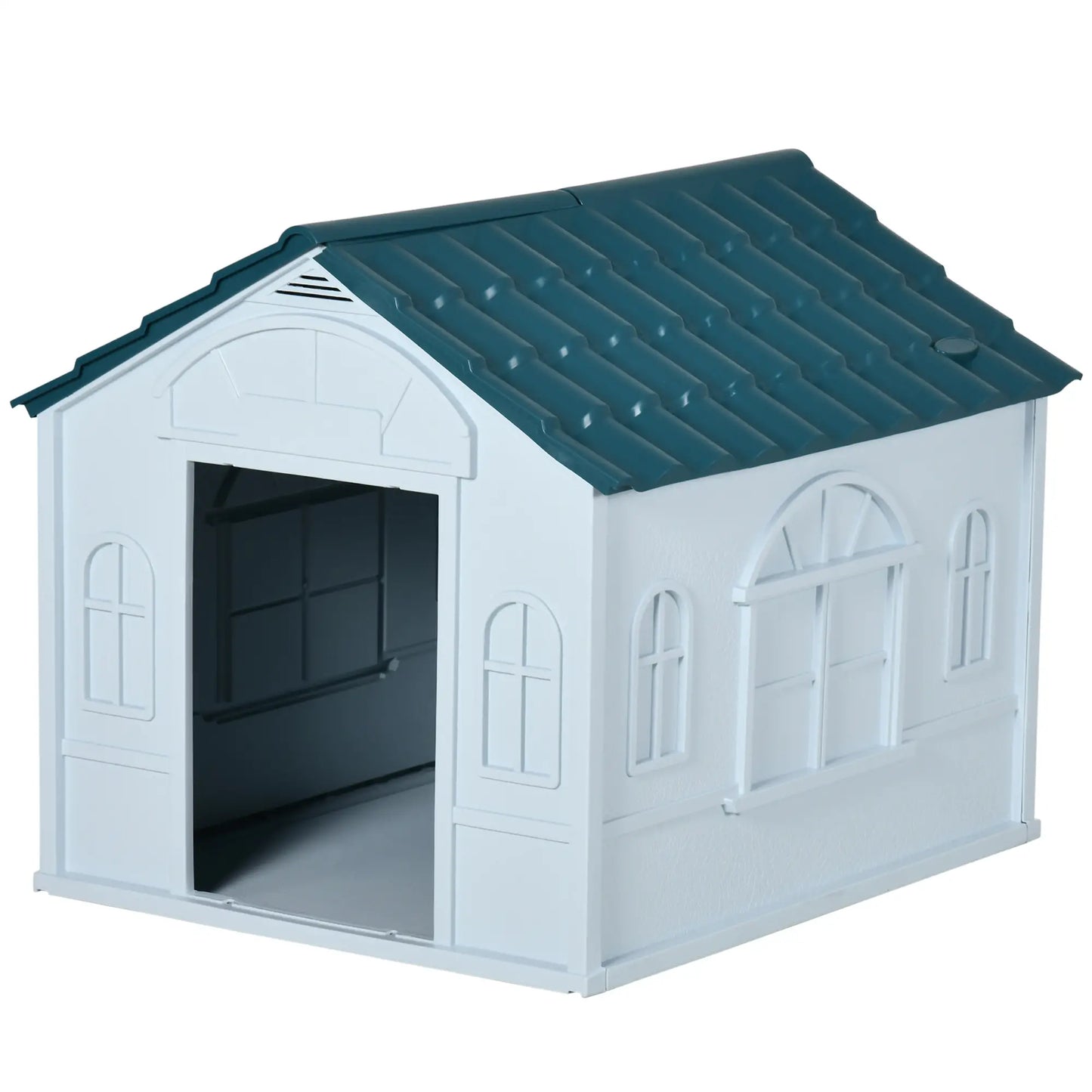 26" Plastic Dog House, Outdoor with Air Vents, Small Medium Dogs, Blue Houses, Kennels & Pens Blue, White at Gallery Canada