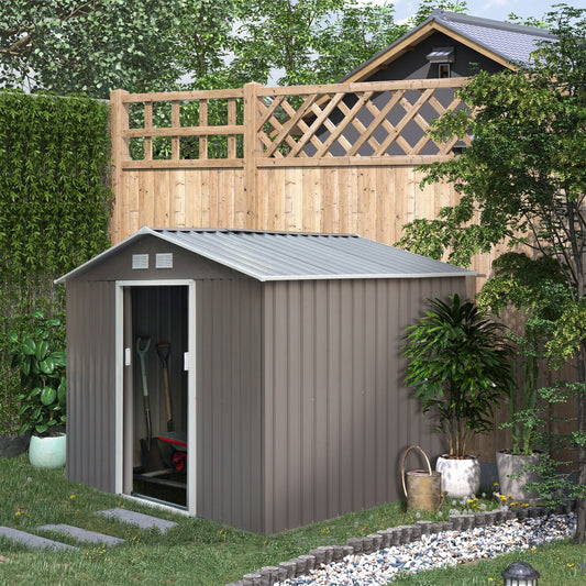 9.1' x 6.4' x 6.3 Garden Storage Shed w/Floor Foundation Outdoor Patio Yard Metal Tool Storage House w/ Double Doors Gray - Gallery Canada