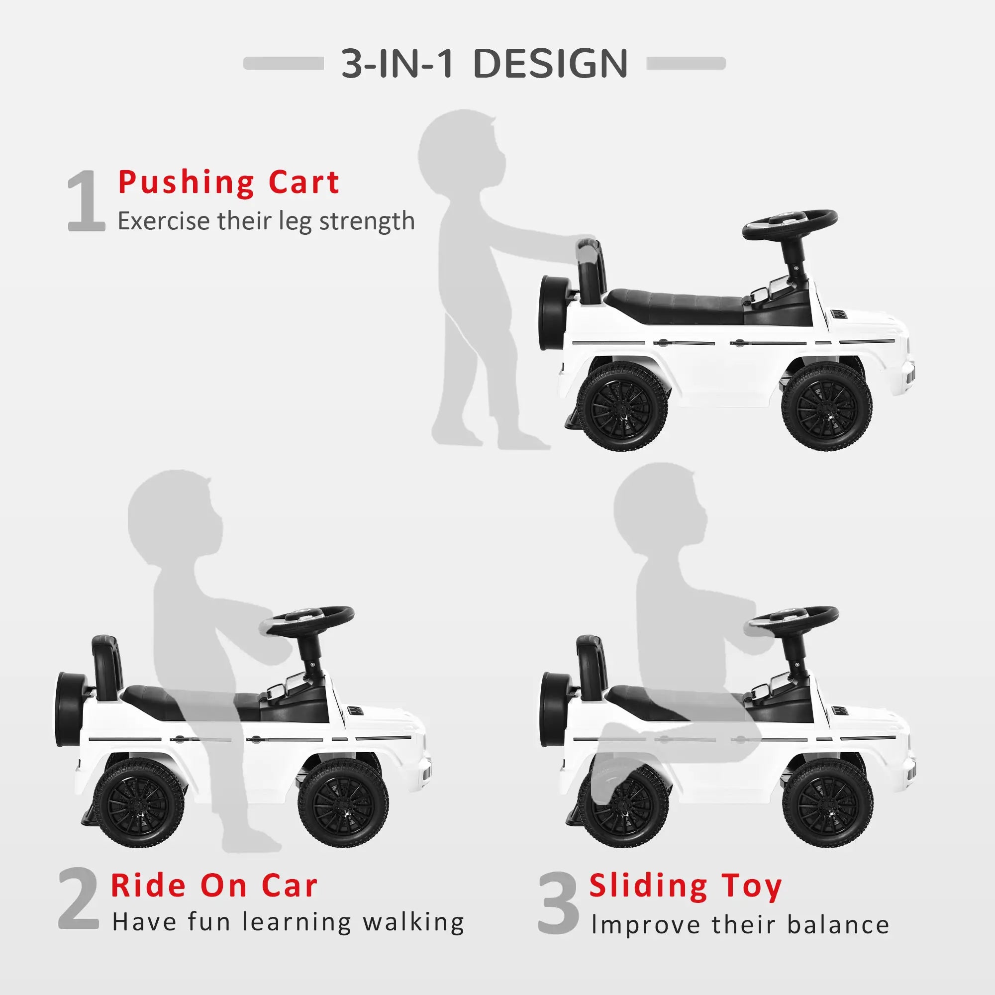 Baby Toddler Push Car, Foot-to-Floor Ride-On Wheel, White Push Cars for Toddlers at Gallery Canada