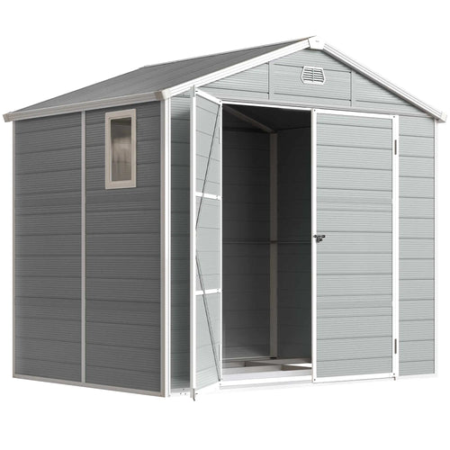 8' x 6' Plastic Garden Storage Shed, Light Grey