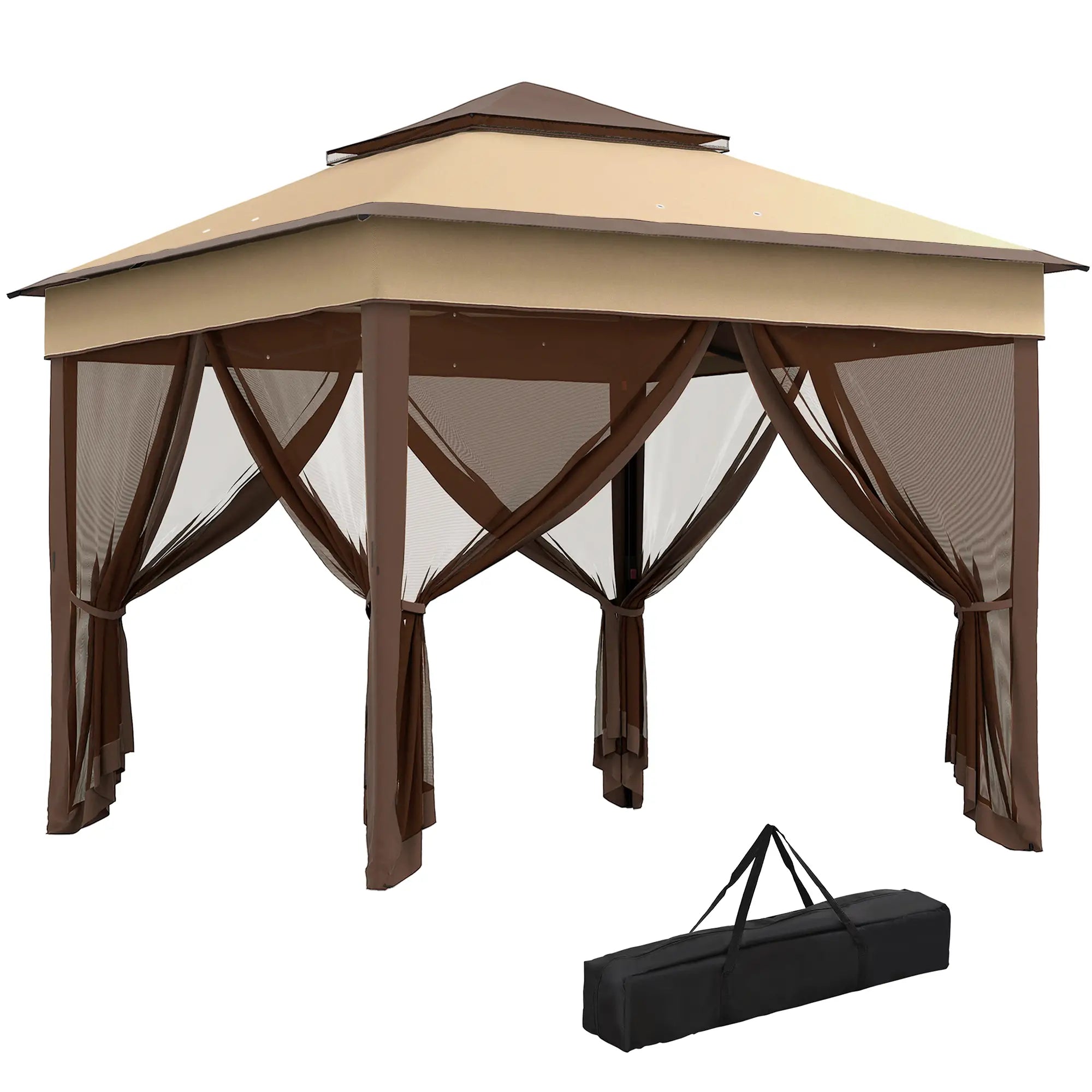10.7 x 10.7ft Pop Up Gazebo, Adjustable Sun Shelter, UV30+ Roof, Removable Mesh Curtains, Beige Pop Up Canopies at Gallery Canada
