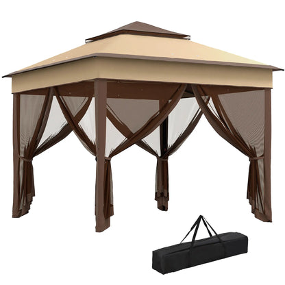 10.7 x 10.7ft Pop Up Gazebo, Adjustable Sun Shelter, UV30+ Roof, Removable Mesh Curtains, Beige Pop Up Canopies at Gallery Canada