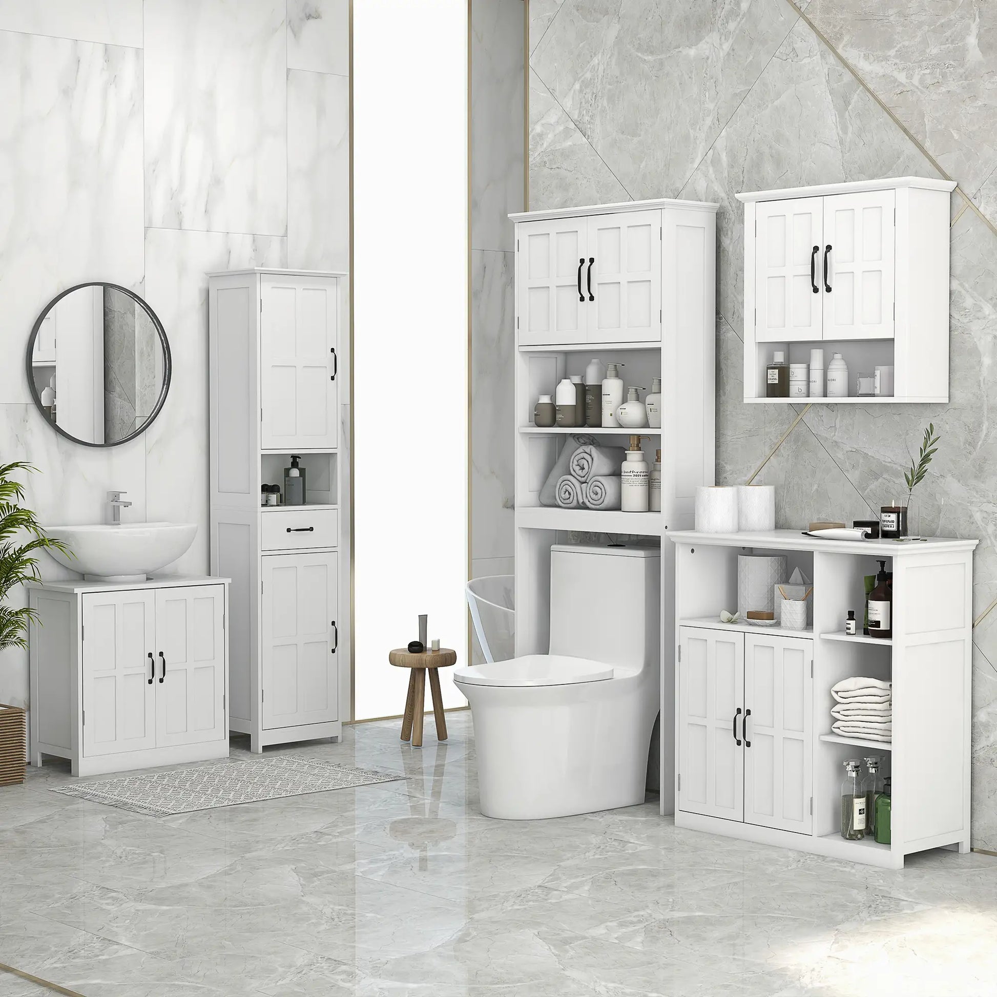 Modern Bathroom Cabinet, Narrow Vanity with Open Shelf, White Bathroom Cabinets at Gallery Canada
